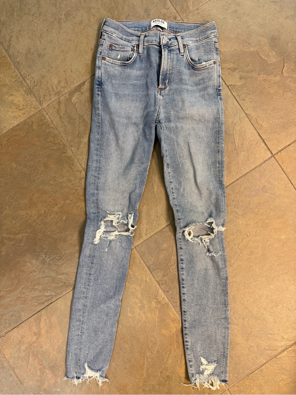 Agolde Light Wash Ripped Skinny Jeans